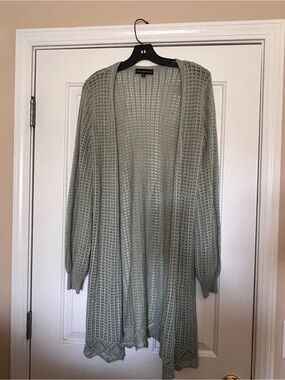 Almost Famous Sage Open-Knit Long Cardigan